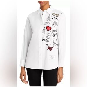 Karl Lagerfeld Paris Limited Edition Graphic Button Down Shirt White